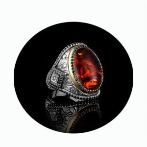 خاتم فضة بحجر الكهرمان