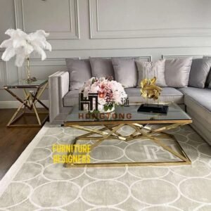 طاولة وسطية معدنية مع طاولات 2 جانبي