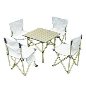Camping table with folding chairs