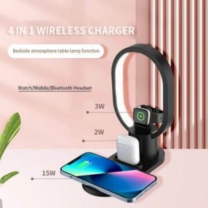 15W Fast 3 in 1 Magnetic Wireless Charger Light For Watch Airpods Phones Bedside Lamp Wireless Charging