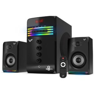 مكبر صوت فينفير زينون 8 BTRM متعدد الوسائط 2.1 - 58 واط RMS، بلوتوث، راديو FM، منفذ USB/SD، منفذ ميكروفون للكاريوكي، إضاءة LED بسبعة ألوان - أسود