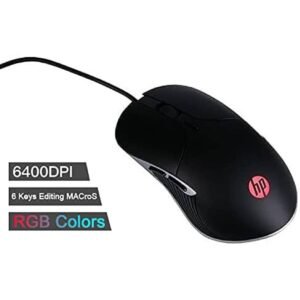 ماوس الألعاب HP M280 USB بستة مصابيح LED، فائق السرعة، معدل إطارات يصل إلى 64000 نقطة في البوصة، معدل إطارات 3000، متوافق مع أجهزة الكمبيوتر الشخصية والمحمولة، وأنظمة ماك وويندوز - أسود