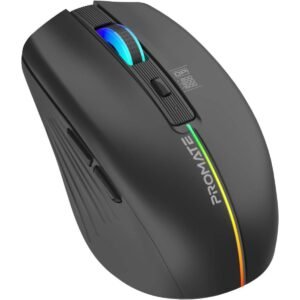 Promate Kitt Wireless Mouse, Ergonomic 500mAh Rechargeable LED Backlit Mice 2.4GHz Wireless Ergonomic Optical Mouse with LED Rainbow Lights , 800/1200/1600Dpi, Rechargeable battery, Rainbow Lights,Plug & play Support