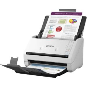 ماسح ضوئي ملون للمستندات من إبسون WorkForce DS-770، سرعة طباعة 45 صفحة في الدقيقة، وحدة تغذية تلقائية للمستندات بسعة 100 ورقة، دقة 600 نقطة في البوصة، دورة عمل يومية تصل إلى 5000 صفحة