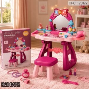 Kids Beauty Vanity Dressing Table Set with Stool & Lights