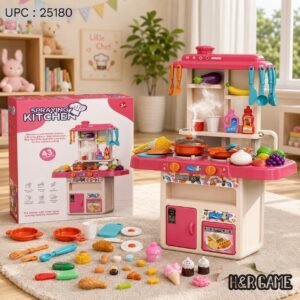 Interactive children's kitchen toy with steam effect and water spray (43 pieces)