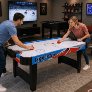 Home air hockey table with electronic scoreboard