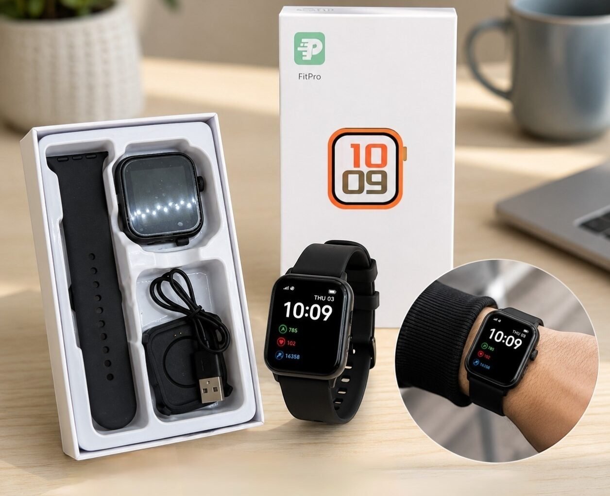 ساعة رياضية ذكية FitPro باللون الأسود ساعة رياضية ذكية FitPro باللون الأسود - الصورة 1