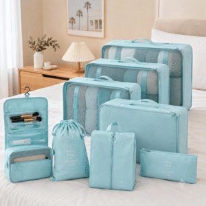 8-piece canvas luggage and travel organizer set