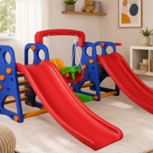 4-in-1 Children's Play Complex (2 Slides + Swing + Basketball)