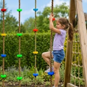 Children's climbing rope with foothold platforms